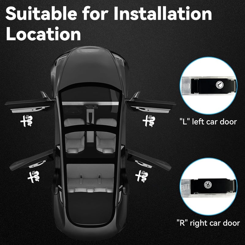 JUNMEI Door Lights Logo Projector Puddle Lights Ultra-Bright Welcome Step Light,Never Fade Puddle Lights Compatible with Alfa Romeo Giulia 952 Stelvio 949 Tonale Giulietta Accessories (White Logo) - Image 3